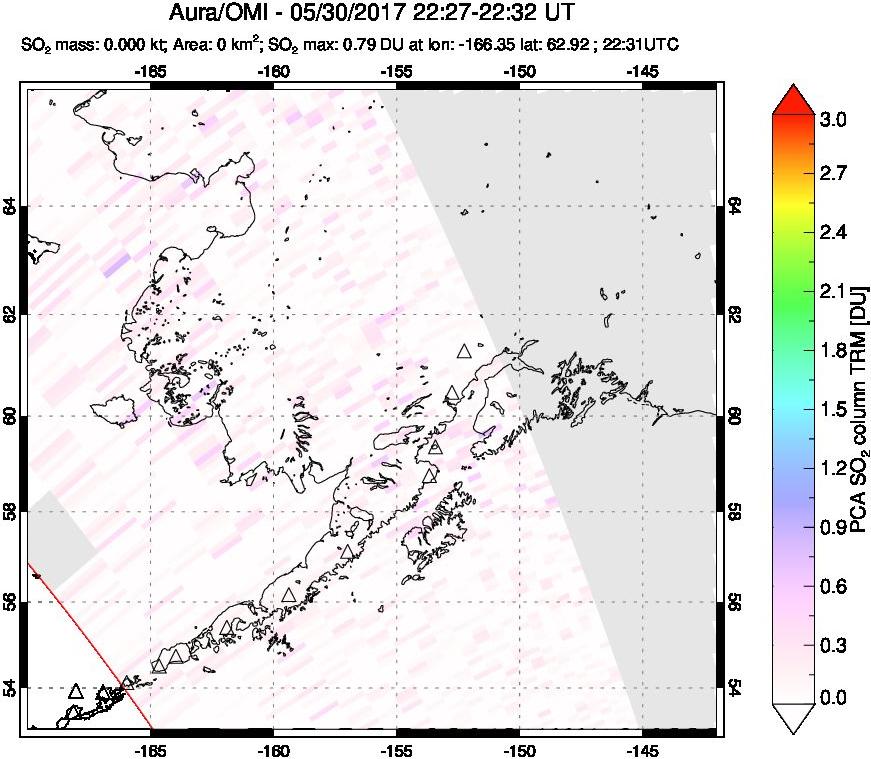 A sulfur dioxide image over Alaska, USA on May 30, 2017.