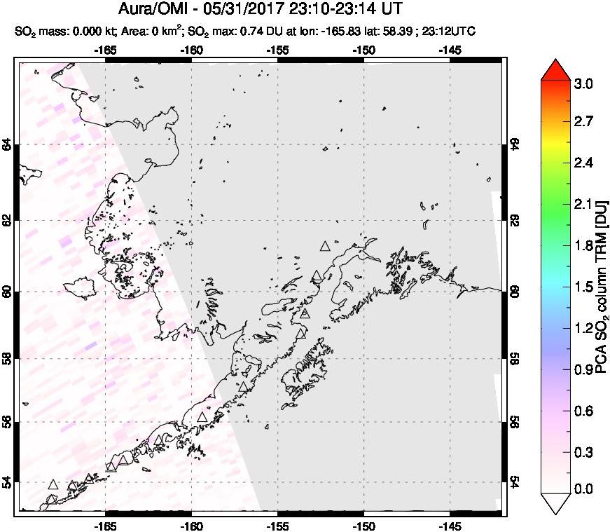 A sulfur dioxide image over Alaska, USA on May 31, 2017.
