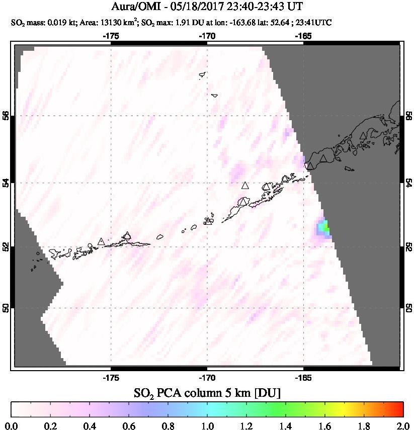 A sulfur dioxide image over Aleutian Islands, Alaska, USA on May 18, 2017.