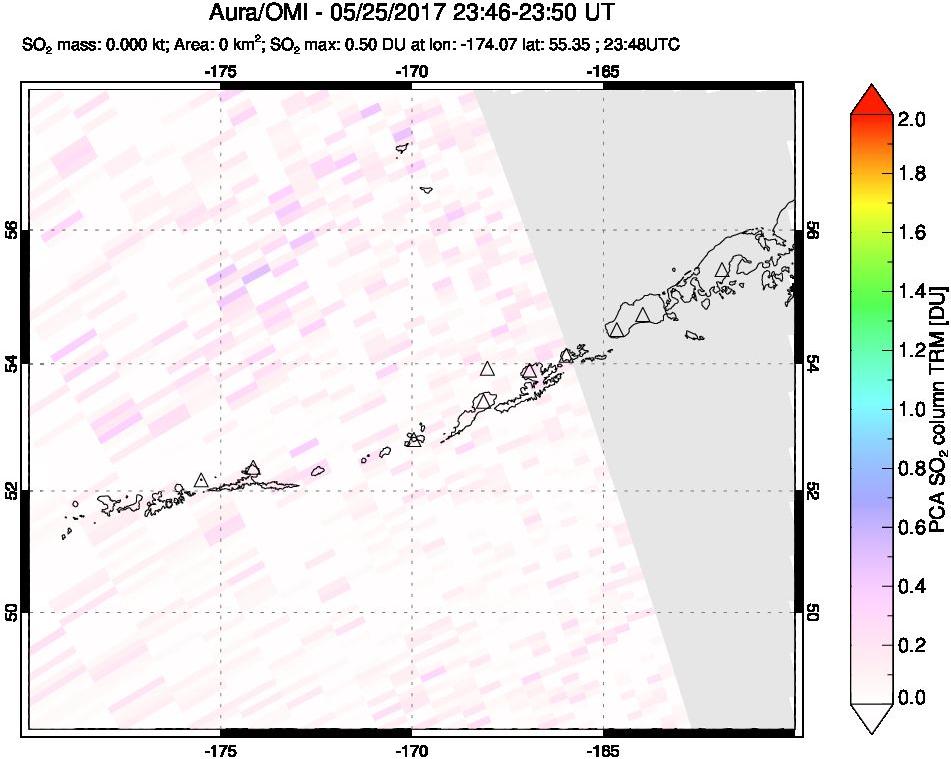 A sulfur dioxide image over Aleutian Islands, Alaska, USA on May 25, 2017.