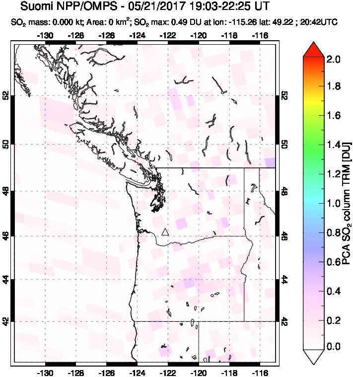 A sulfur dioxide image over Cascade Range, USA on May 21, 2017.