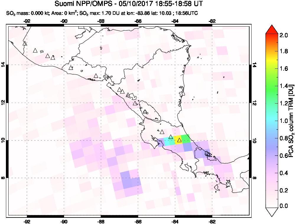 A sulfur dioxide image over Central America on May 10, 2017.