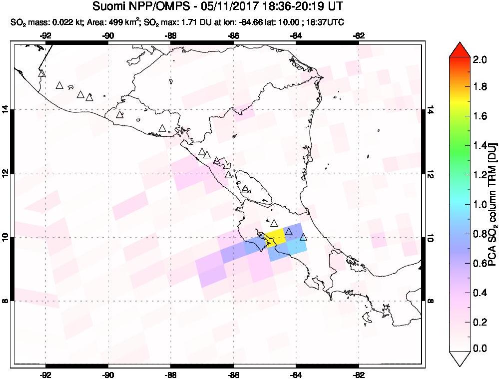 A sulfur dioxide image over Central America on May 11, 2017.