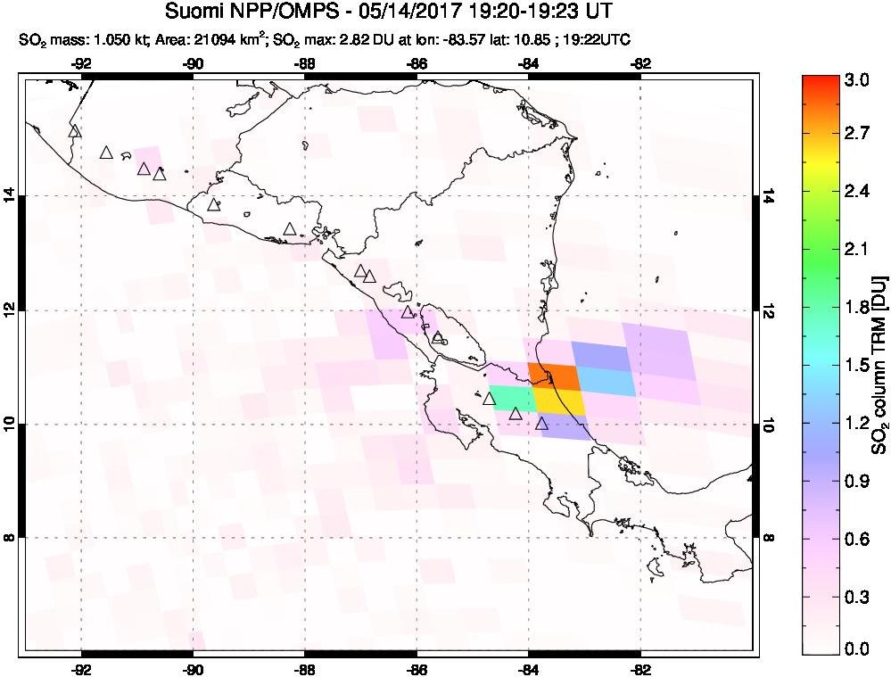 A sulfur dioxide image over Central America on May 14, 2017.