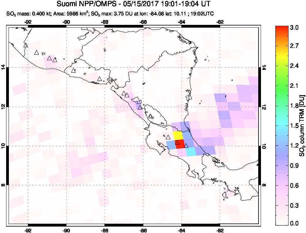 A sulfur dioxide image over Central America on May 15, 2017.