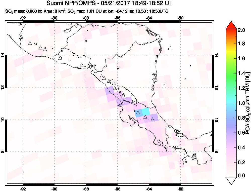 A sulfur dioxide image over Central America on May 21, 2017.