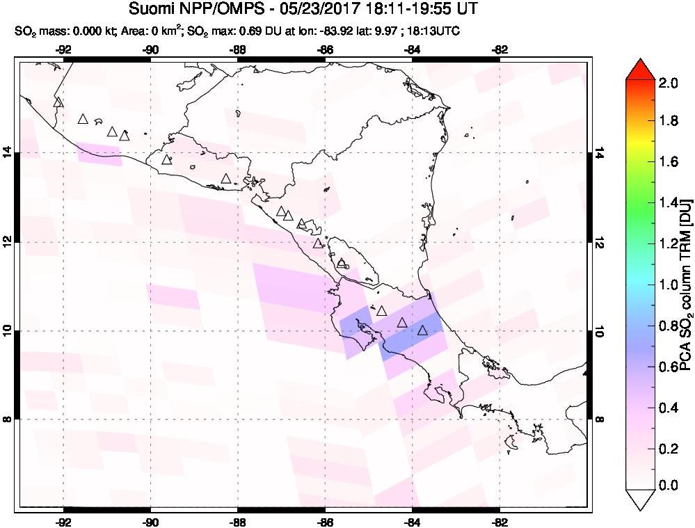 A sulfur dioxide image over Central America on May 23, 2017.