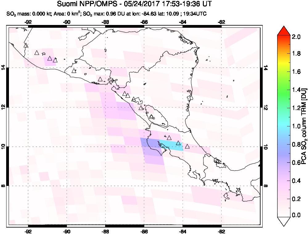 A sulfur dioxide image over Central America on May 24, 2017.