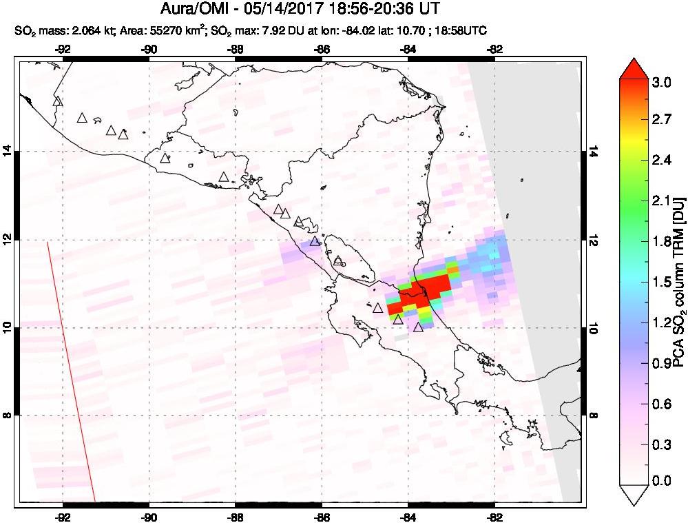 A sulfur dioxide image over Central America on May 14, 2017.