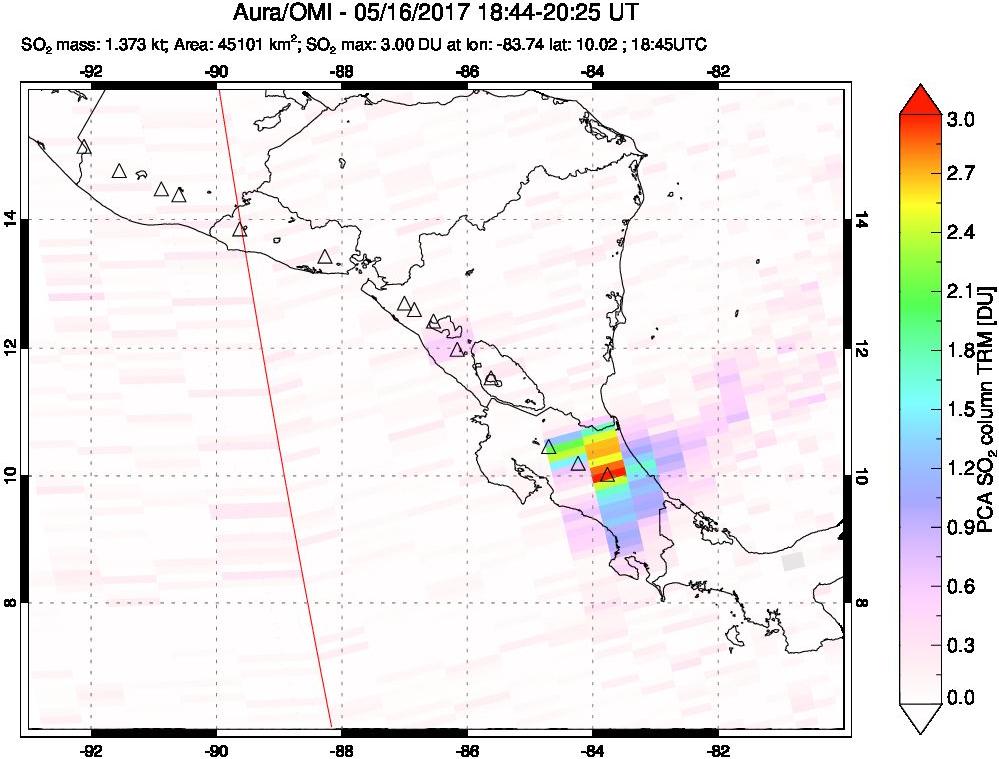 A sulfur dioxide image over Central America on May 16, 2017.