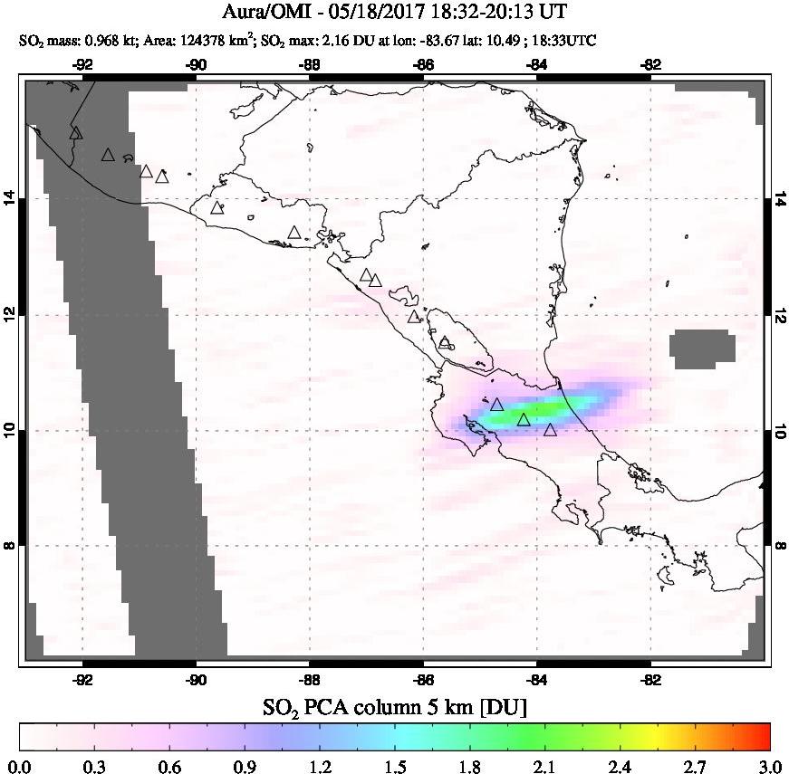 A sulfur dioxide image over Central America on May 18, 2017.