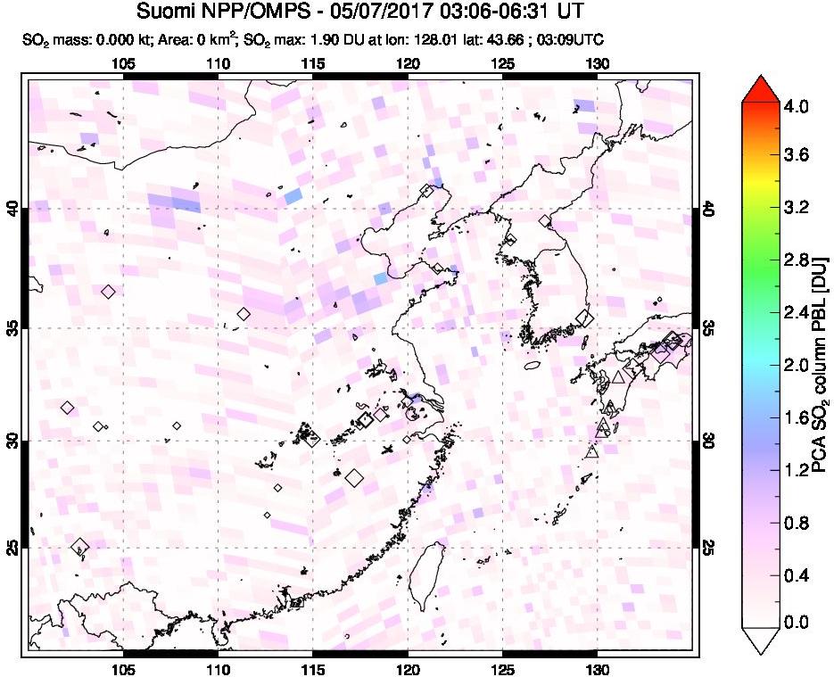 A sulfur dioxide image over Eastern China on May 07, 2017.