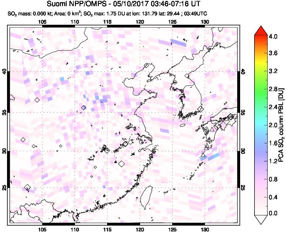 A sulfur dioxide image over Eastern China on May 10, 2017.
