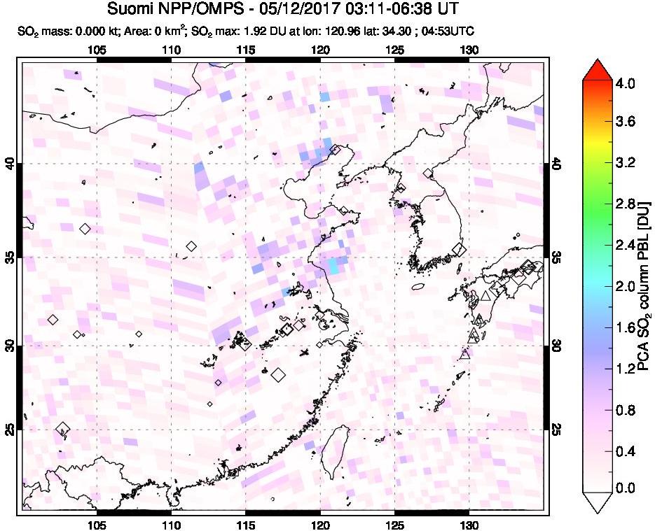A sulfur dioxide image over Eastern China on May 12, 2017.