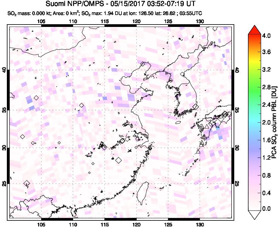 A sulfur dioxide image over Eastern China on May 15, 2017.