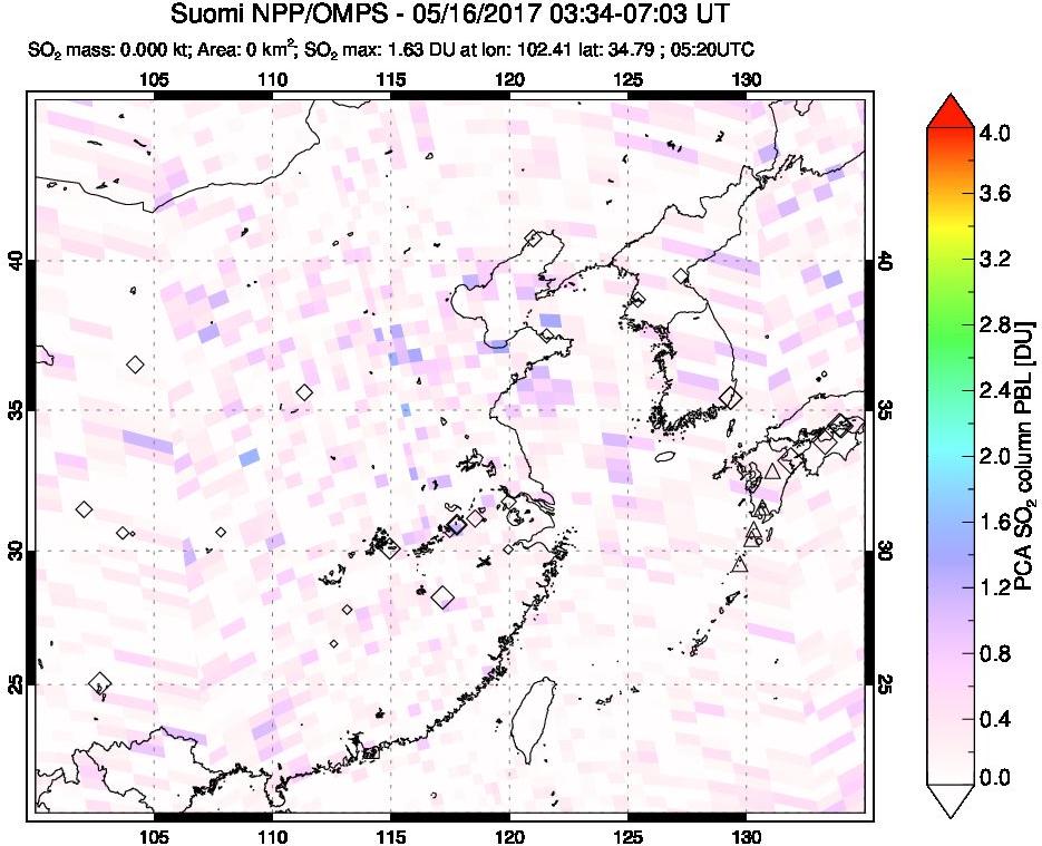 A sulfur dioxide image over Eastern China on May 16, 2017.