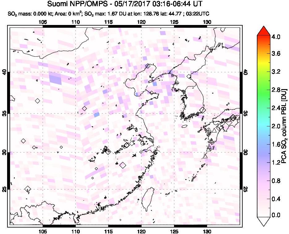 A sulfur dioxide image over Eastern China on May 17, 2017.
