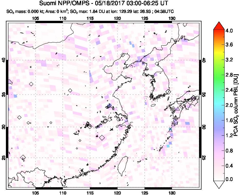 A sulfur dioxide image over Eastern China on May 18, 2017.