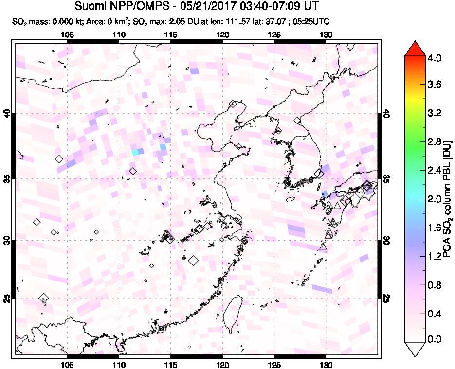 A sulfur dioxide image over Eastern China on May 21, 2017.