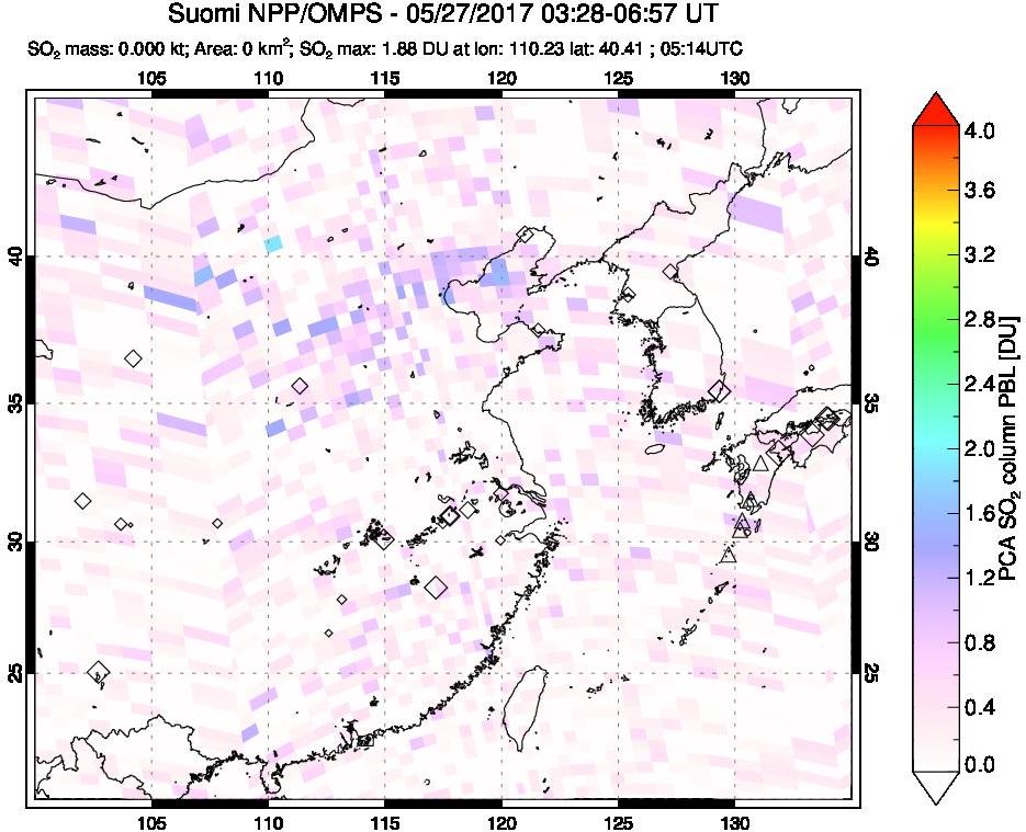 A sulfur dioxide image over Eastern China on May 27, 2017.