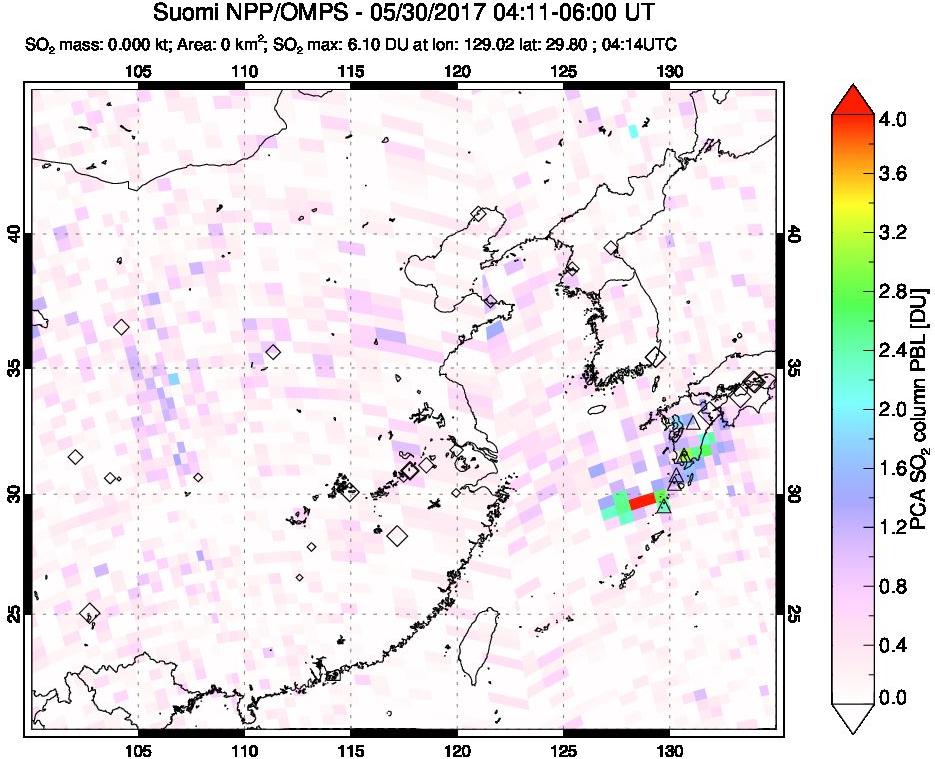 A sulfur dioxide image over Eastern China on May 30, 2017.