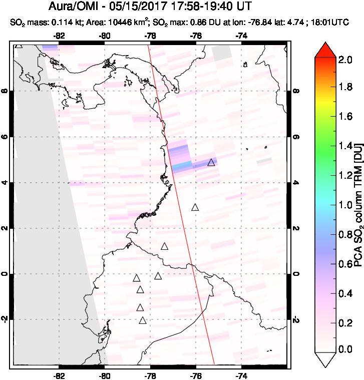A sulfur dioxide image over Ecuador on May 15, 2017.