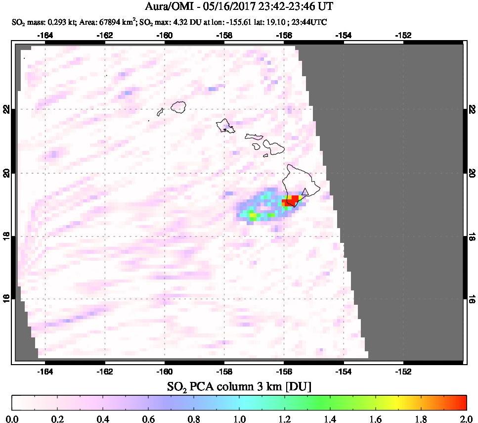 A sulfur dioxide image over Hawaii, USA on May 16, 2017.