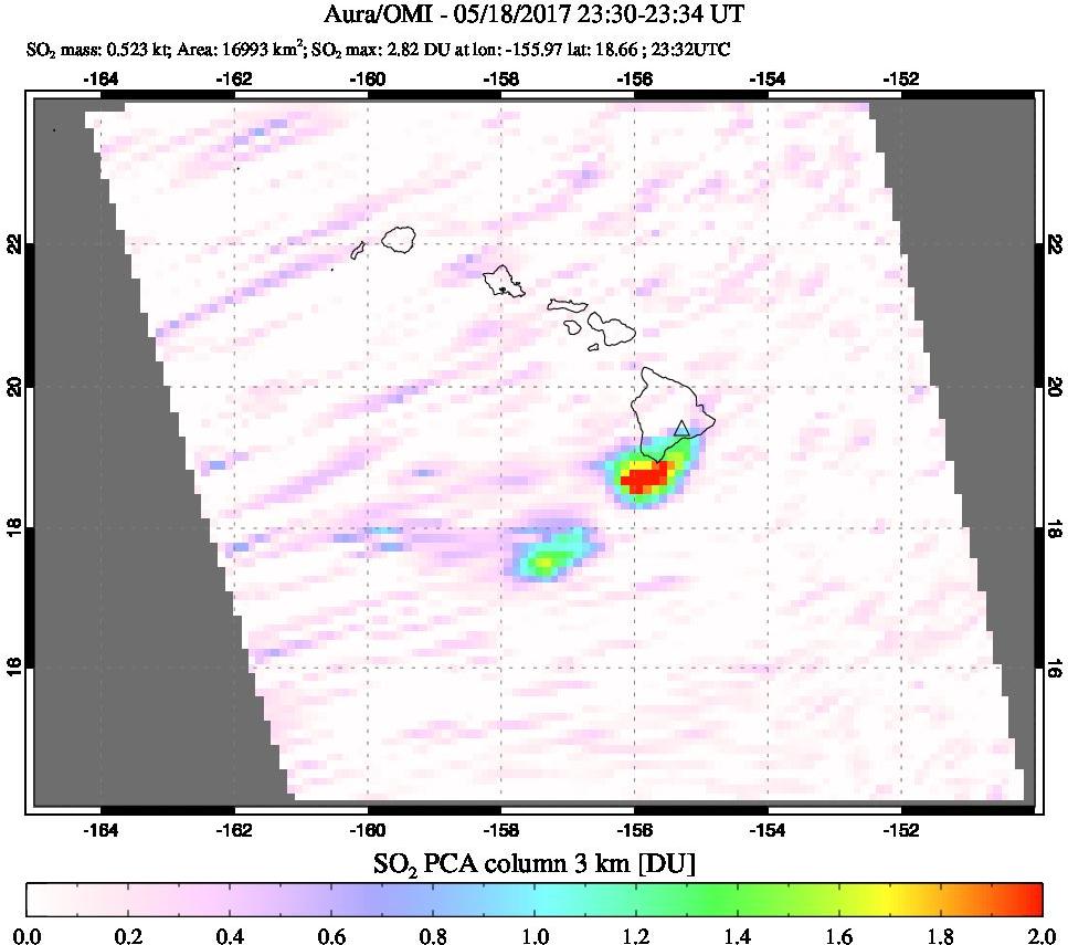 A sulfur dioxide image over Hawaii, USA on May 18, 2017.
