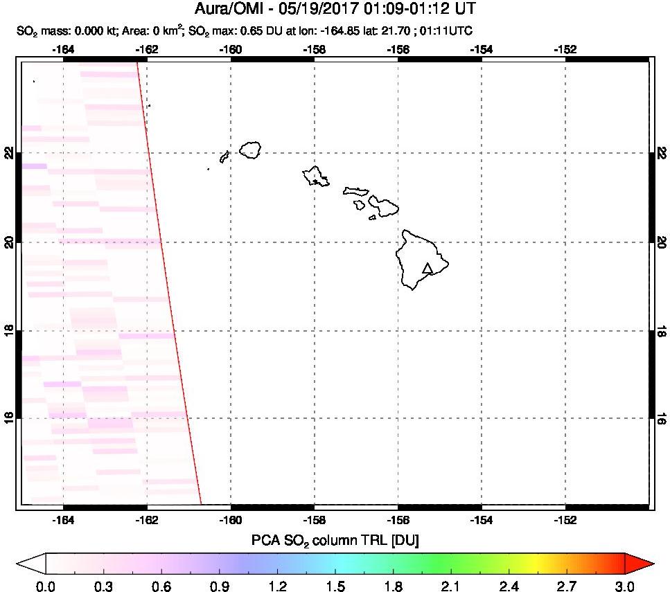A sulfur dioxide image over Hawaii, USA on May 19, 2017.