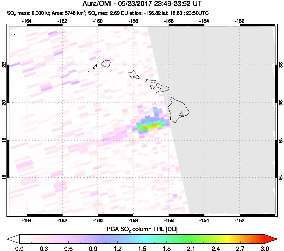 A sulfur dioxide image over Hawaii, USA on May 23, 2017.