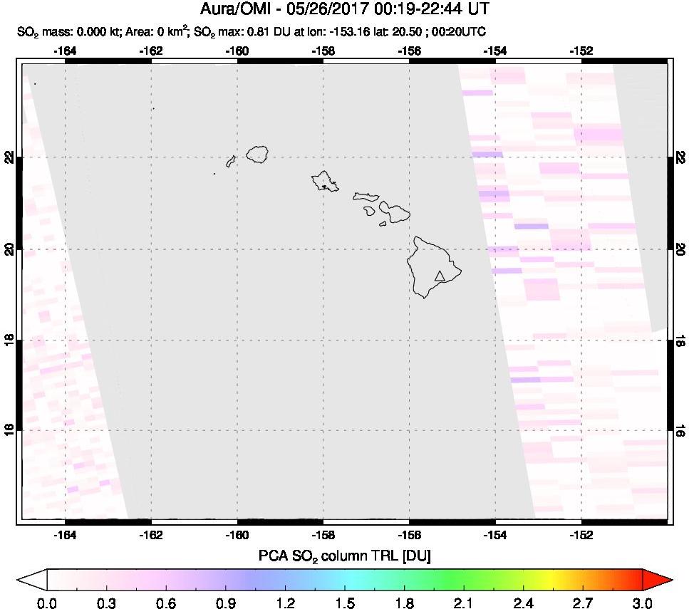 A sulfur dioxide image over Hawaii, USA on May 26, 2017.