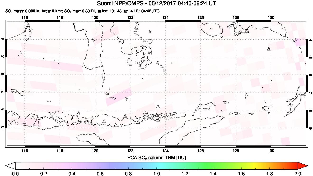 A sulfur dioxide image over Lesser Sunda Islands, Indonesia on May 12, 2017.
