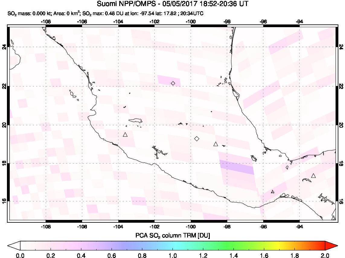 A sulfur dioxide image over Mexico on May 05, 2017.