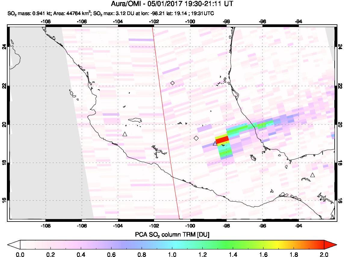 A sulfur dioxide image over Mexico on May 01, 2017.