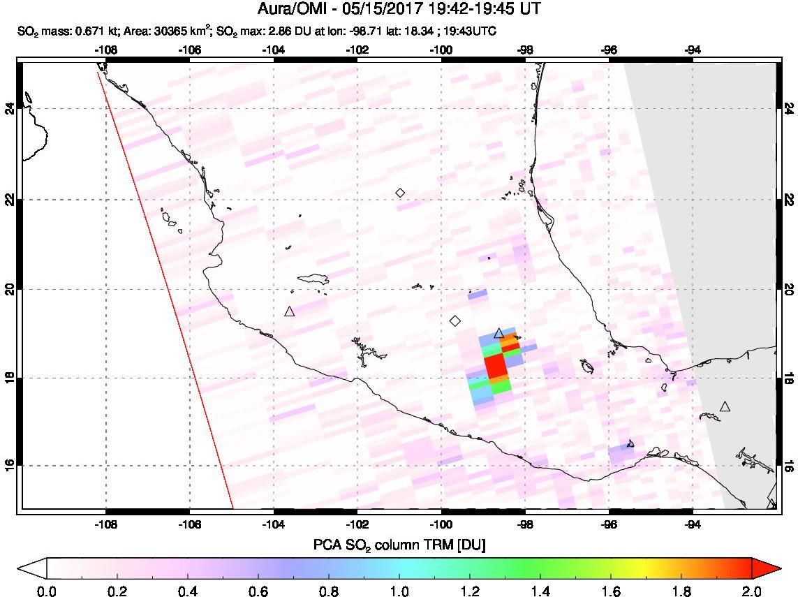 A sulfur dioxide image over Mexico on May 15, 2017.