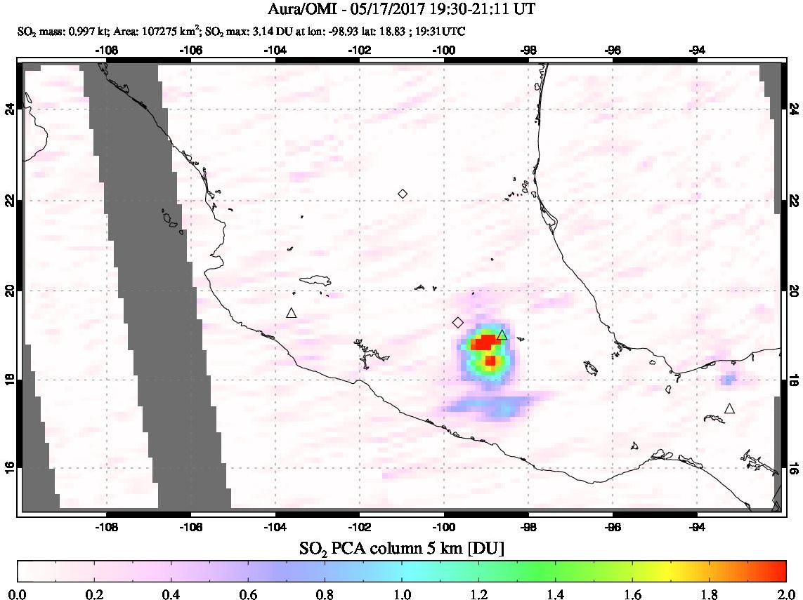 A sulfur dioxide image over Mexico on May 17, 2017.