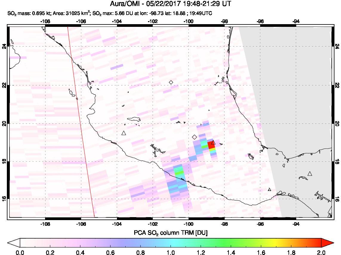 A sulfur dioxide image over Mexico on May 22, 2017.