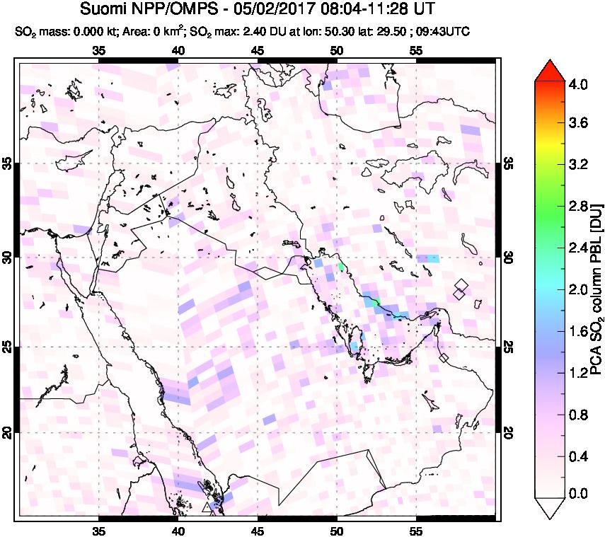 A sulfur dioxide image over Mideast on May 02, 2017.