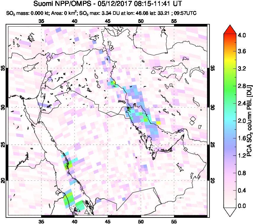 A sulfur dioxide image over Mideast on May 12, 2017.