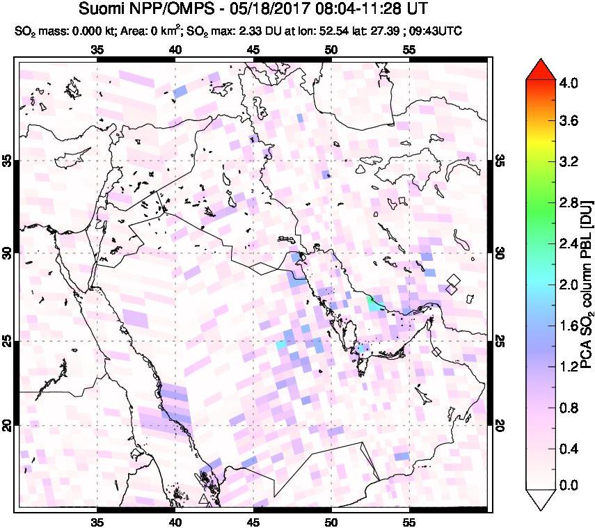 A sulfur dioxide image over Mideast on May 18, 2017.