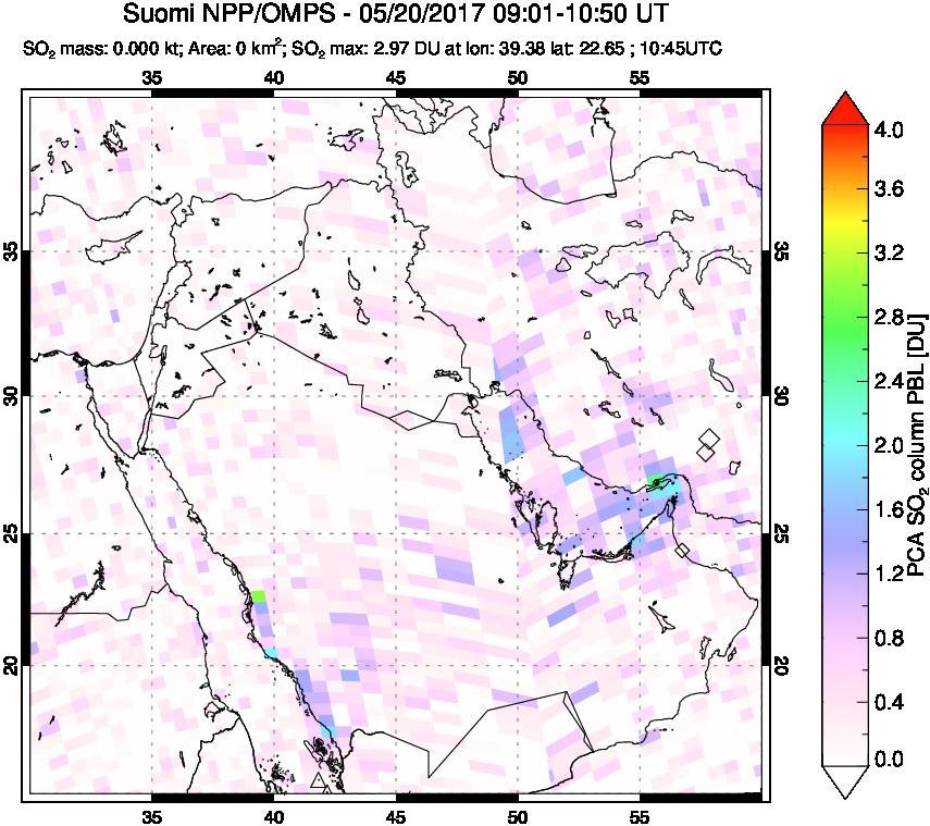 A sulfur dioxide image over Mideast on May 20, 2017.