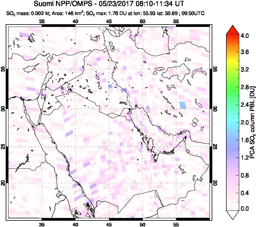A sulfur dioxide image over Mideast on May 23, 2017.