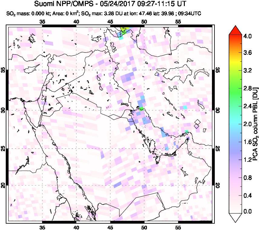 A sulfur dioxide image over Mideast on May 24, 2017.