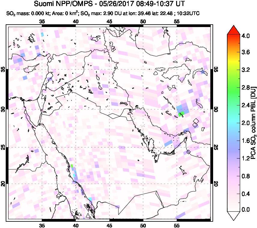 A sulfur dioxide image over Mideast on May 26, 2017.