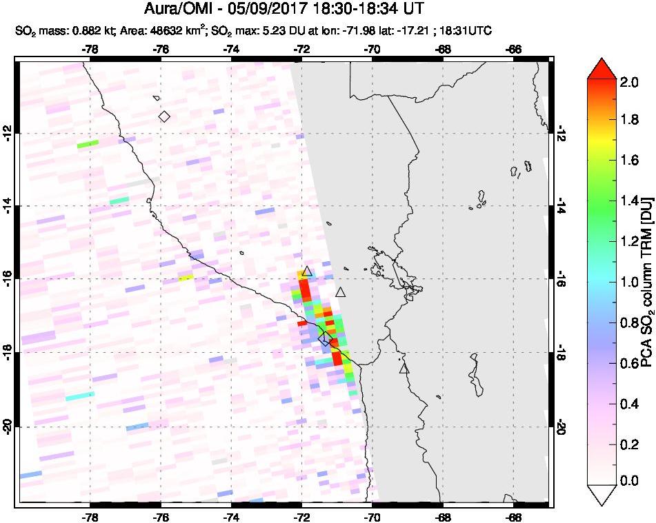 A sulfur dioxide image over Peru on May 09, 2017.