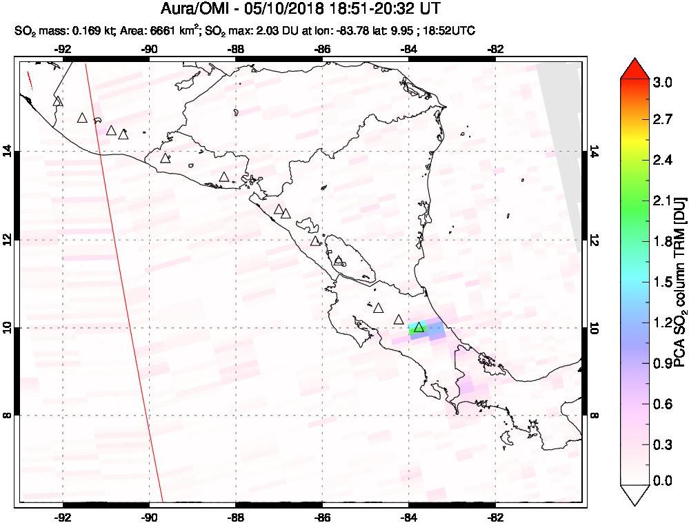A sulfur dioxide image over Central America on May 10, 2018.