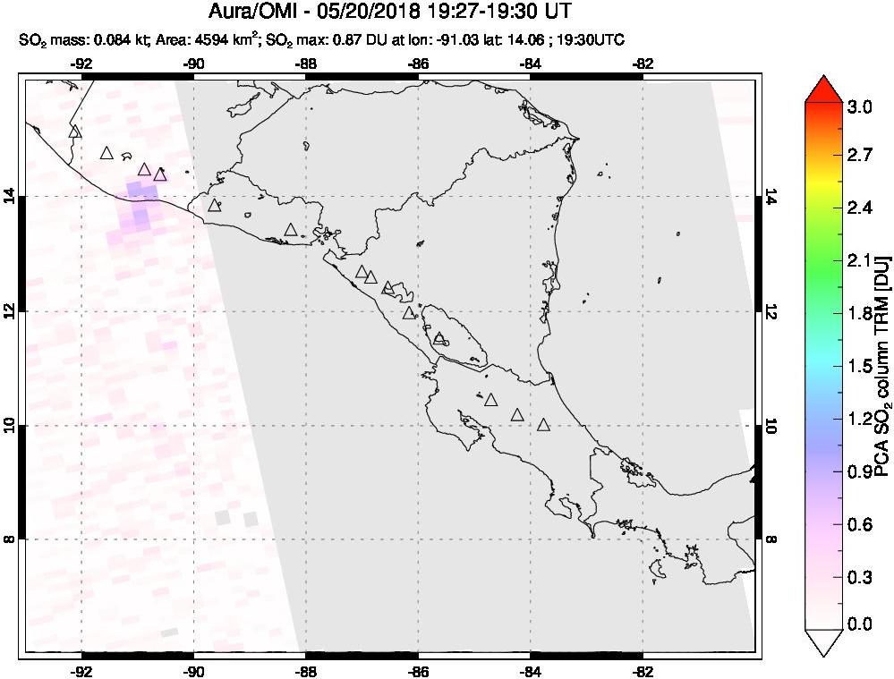 A sulfur dioxide image over Central America on May 20, 2018.
