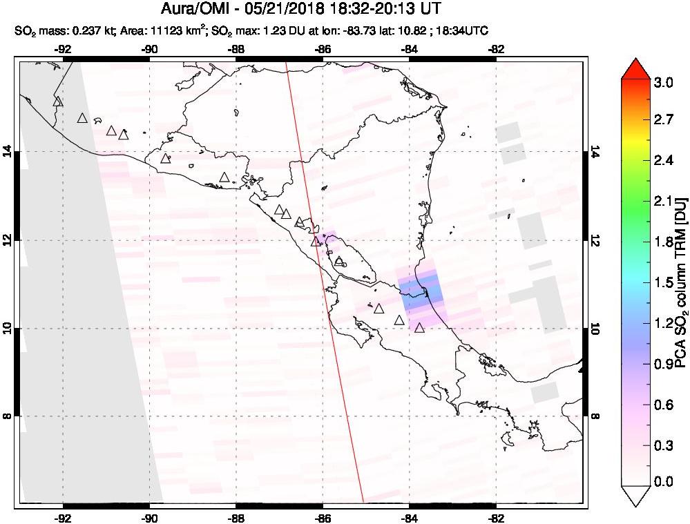 A sulfur dioxide image over Central America on May 21, 2018.