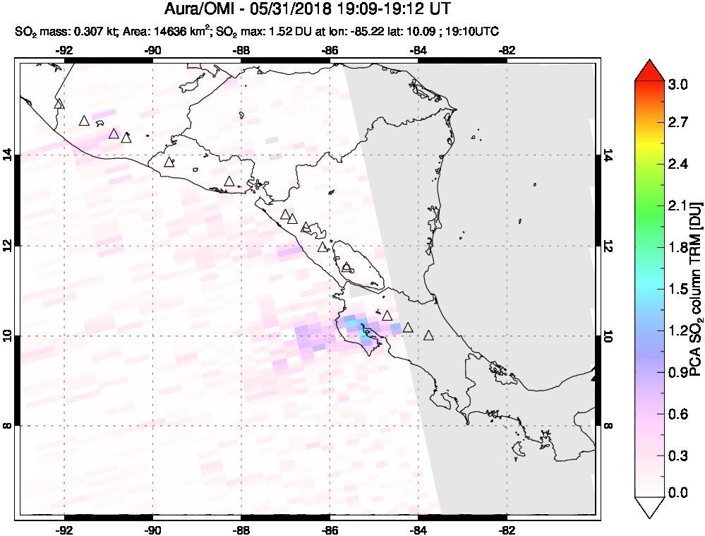 A sulfur dioxide image over Central America on May 31, 2018.