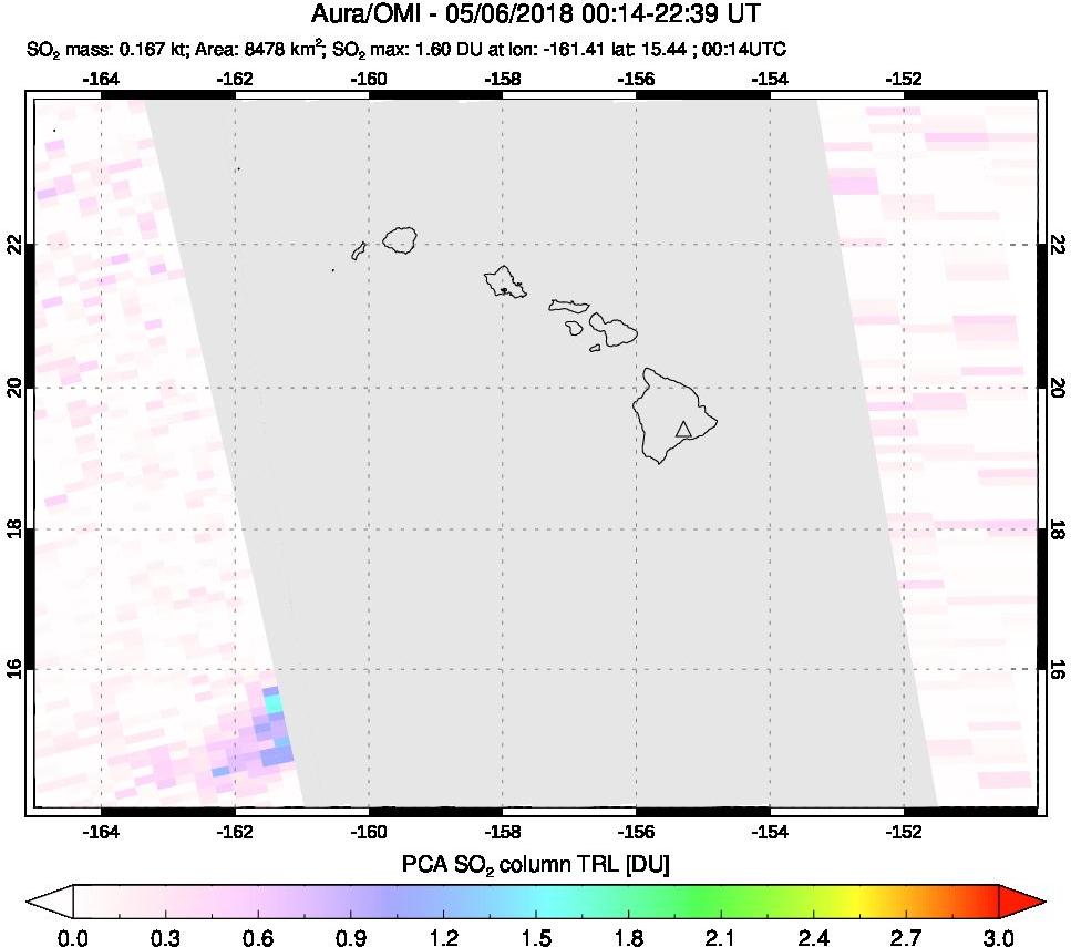 A sulfur dioxide image over Hawaii, USA on May 06, 2018.